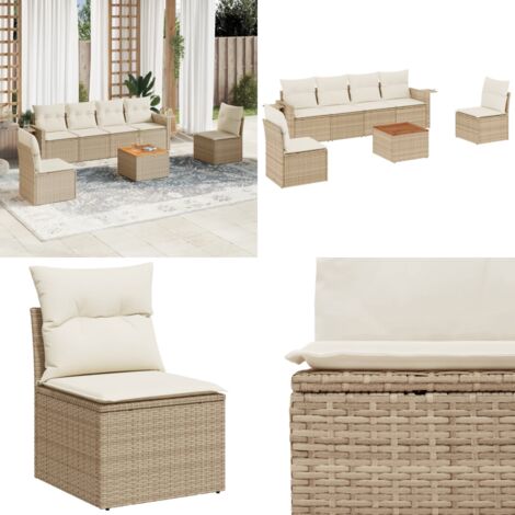 Set sofás de jardín 7 piezas y cojines ratán sintético beige - Cojines para sofás - Ratán sintético
