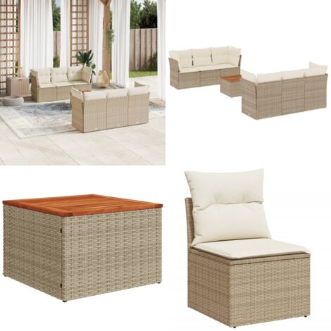 Set sofás de jardín 7 piezas y cojines ratán sintético beige - Cojines para sofás - Ratán sintético