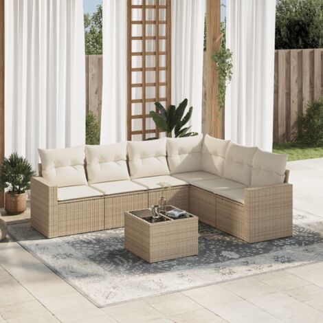 Set sofás de jardín 7 piezas y cojines ratán sintético beige vidaXL