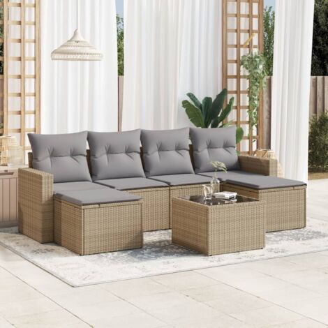 Set sofás de jardín 7 piezas y cojines ratán sintético beige vidaXL
