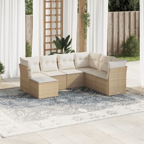 Set sofás de jardín 7 piezas y cojines ratán sintético beige vidaXL