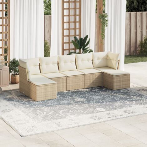 Set sofás de jardín 7 piezas y cojines ratán sintético beige vidaXL