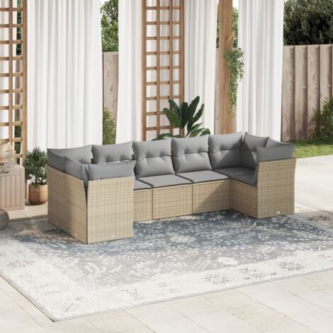 Set sofás de jardín 7 piezas y cojines ratán sintético beige vidaXL