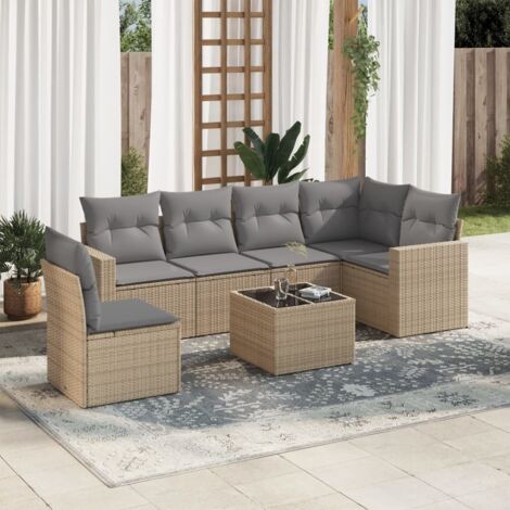 Set sofás de jardín 7 piezas y cojines ratán sintético beige vidaXL