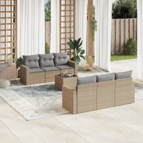 Set sofás de jardín 7 piezas y cojines ratán sintético beige vidaXL