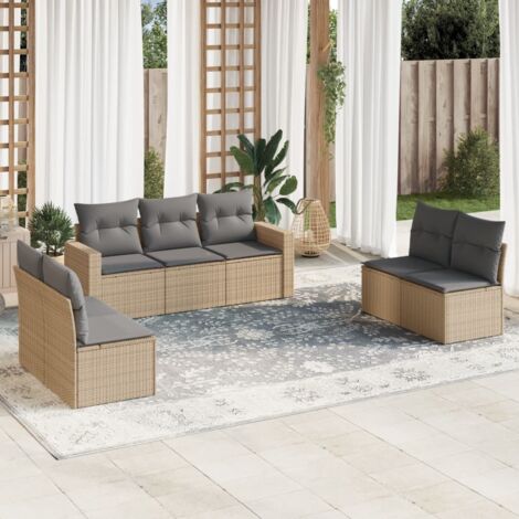 Set sofás de jardín 7 piezas y cojines ratán sintético beige vidaXL