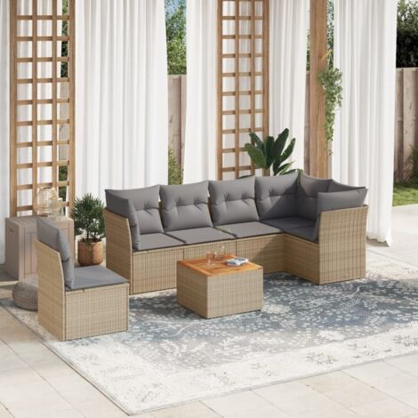 Set sofás de jardín 7 piezas y cojines ratán sintético beige vidaXL