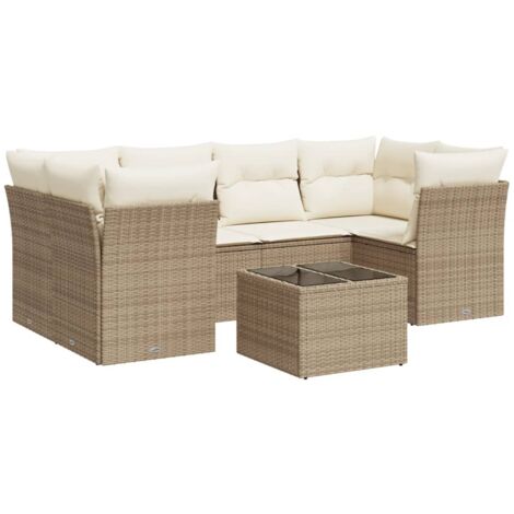 Set sofás de jardín 7 piezas y cojines ratán sintético beige vidaXL