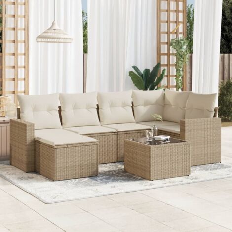 Set sofás de jardín 7 piezas y cojines ratán sintético beige vidaXL