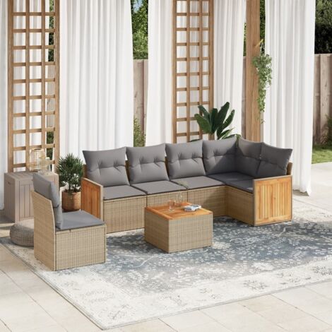 Set sofás de jardín 7 piezas y cojines ratán sintético beige vidaXL