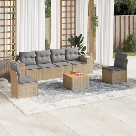 Set sofás de jardín 7 piezas y cojines ratán sintético beige vidaXL