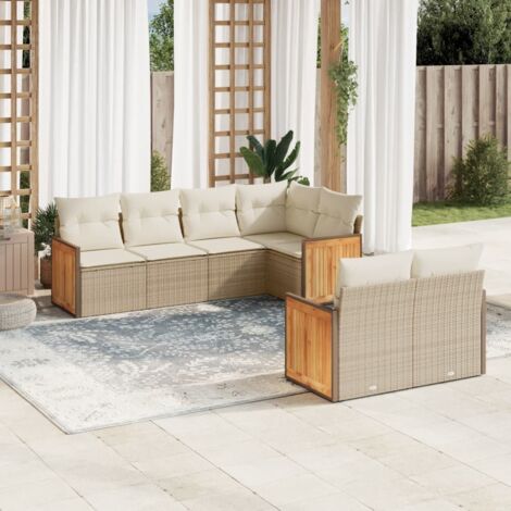 Set sofás de jardín 7 piezas y cojines ratán sintético beige vidaXL