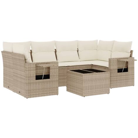 Set sofás de jardín 7 piezas y cojines ratán sintético beige vidaXL