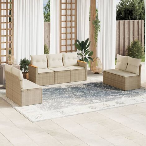 Set sofás de jardín 7 piezas y cojines ratán sintético beige vidaXL