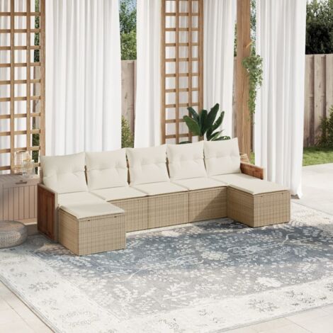 Set sofás de jardín 7 piezas y cojines ratán sintético beige vidaXL