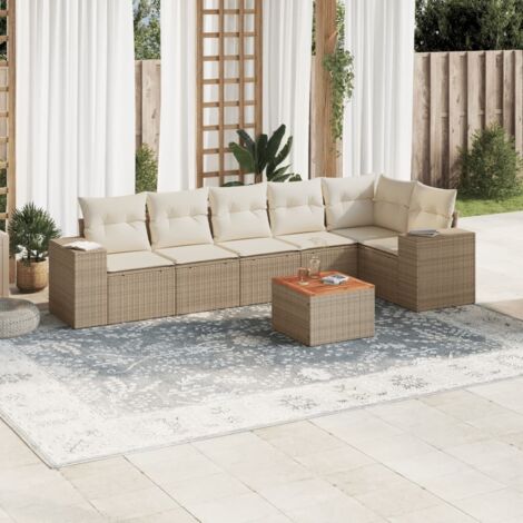 Set sofás de jardín 7 piezas y cojines ratán sintético beige vidaXL