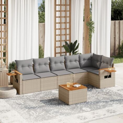 Set sofás de jardín 7 piezas y cojines ratán sintético beige vidaXL