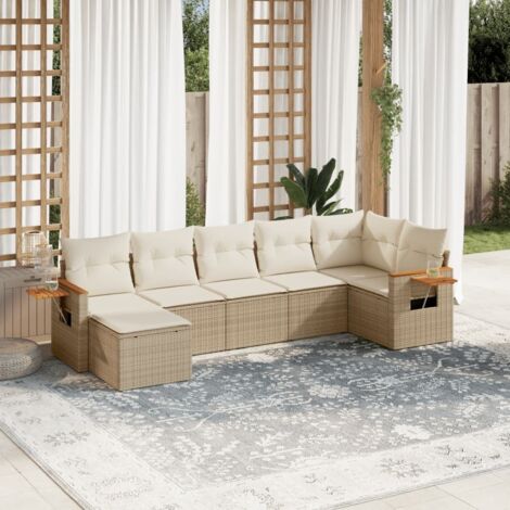 Set sofás de jardín 7 piezas y cojines ratán sintético beige vidaXL