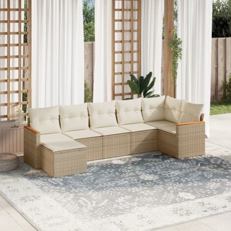 Set sofás de jardín 7 piezas y cojines ratán sintético beige vidaXL