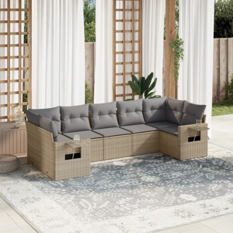 Set sofás de jardín 7 piezas y cojines ratán sintético beige vidaXL