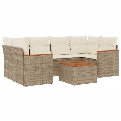 Set sofás de jardín 7 piezas y cojines ratán sintético beige vidaXL