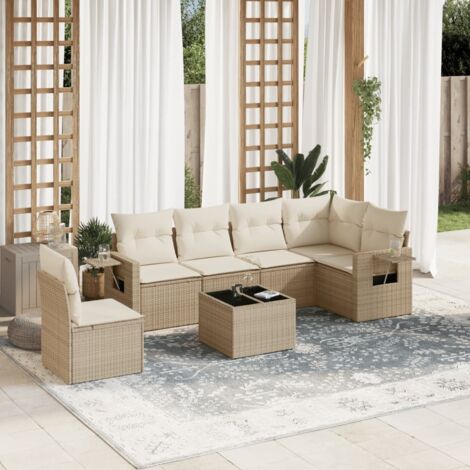 Set sofás de jardín 7 piezas y cojines ratán sintético beige vidaXL