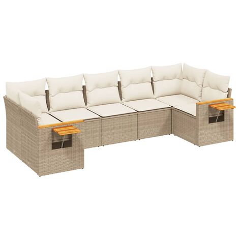 Set sofás de jardín 7 piezas y cojines ratán sintético beige vidaXL