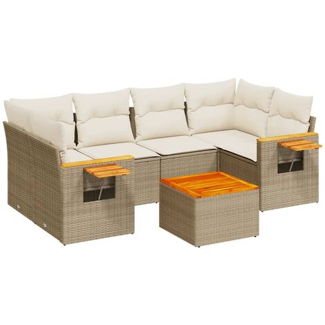 Set sofás de jardín 7 piezas y cojines ratán sintético beige vidaXL