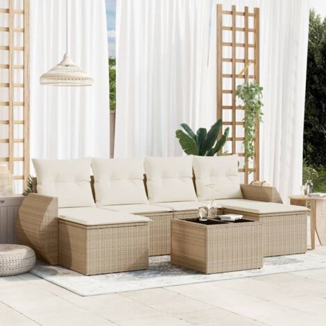 Set sofás de jardín 7 piezas y cojines ratán sintético beige vidaXL