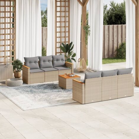 Set sofás de jardín 7 piezas y cojines ratán sintético beige vidaXL