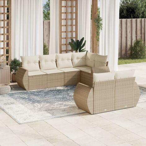 Set sofás de jardín 7 piezas y cojines ratán sintético beige vidaXL