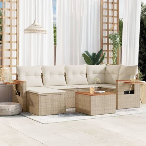 Set sofás de jardín 7 piezas y cojines ratán sintético beige vidaXL