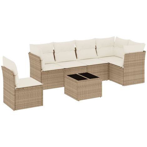 Set sofás de jardín 7 piezas y cojines ratán sintético beige vidaXL