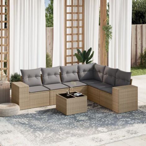 Set sofás de jardín 7 piezas y cojines ratán sintético beige vidaXL