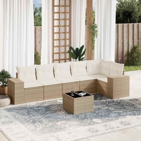 Set sofás de jardín 7 piezas y cojines ratán sintético beige vidaXL