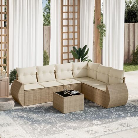 Set sofás de jardín 7 piezas y cojines ratán sintético beige vidaXL
