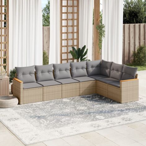 Set sofás de jardín 7 piezas y cojines ratán sintético beige vidaXL