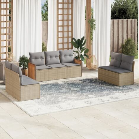 Set sofás de jardín 7 piezas y cojines ratán sintético beige vidaXL