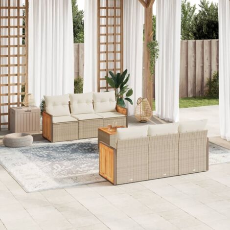Set sofás de jardín 7 piezas y cojines ratán sintético beige vidaXL