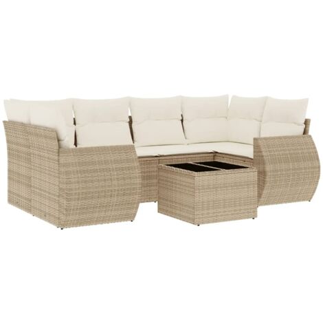 Set sofás de jardín 7 piezas y cojines ratán sintético beige vidaXL