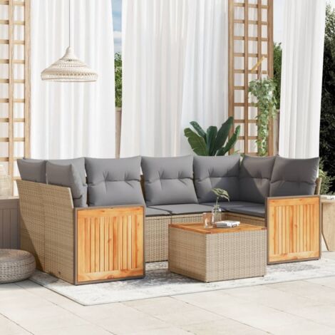 Set sofás de jardín 7 piezas y cojines ratán sintético beige vidaXL