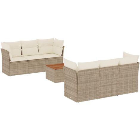 Set sofás de jardín 7 piezas y cojines ratán sintético beige vidaXL