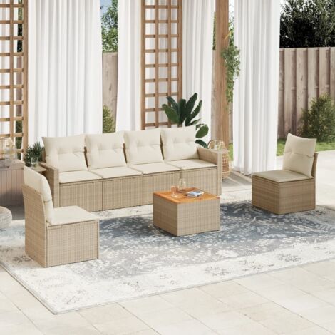Set sofás de jardín 7 piezas y cojines ratán sintético beige vidaXL