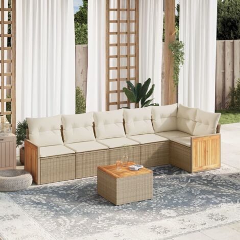 Set sofás de jardín 7 piezas y cojines ratán sintético beige vidaXL
