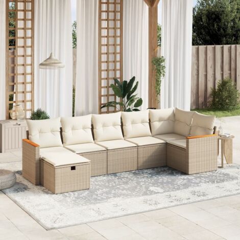 Set sofás de jardín 7 piezas y cojines ratán sintético beige vidaXL