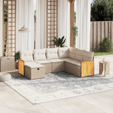 Set sofás de jardín 7 piezas y cojines ratán sintético beige vidaXL