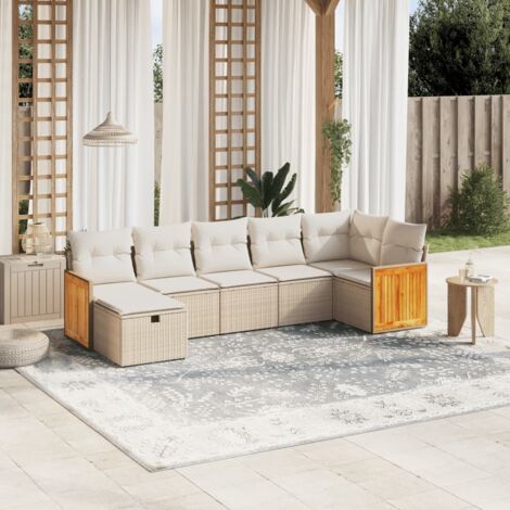 Set sofás de jardín 7 piezas y cojines ratán sintético beige vidaXL