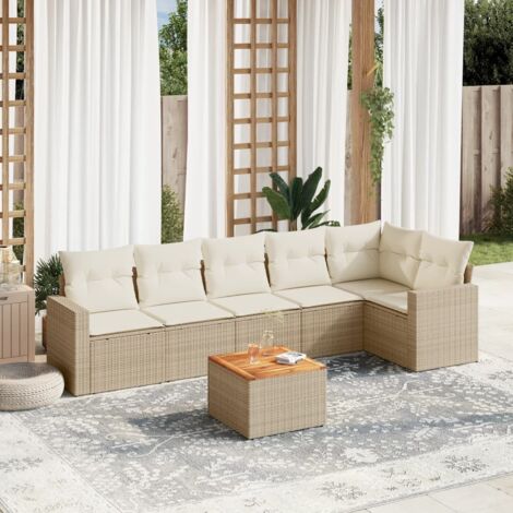 Set sofás de jardín 7 piezas y cojines ratán sintético beige vidaXL