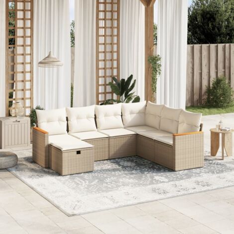 Set sofás de jardín 7 piezas y cojines ratán sintético beige vidaXL