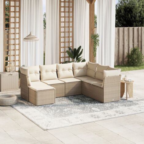 Set sofás de jardín 7 piezas y cojines ratán sintético beige vidaXL